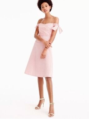 J. Crew Pink Off-Shoulder Midi Dress with Tie Sleeves